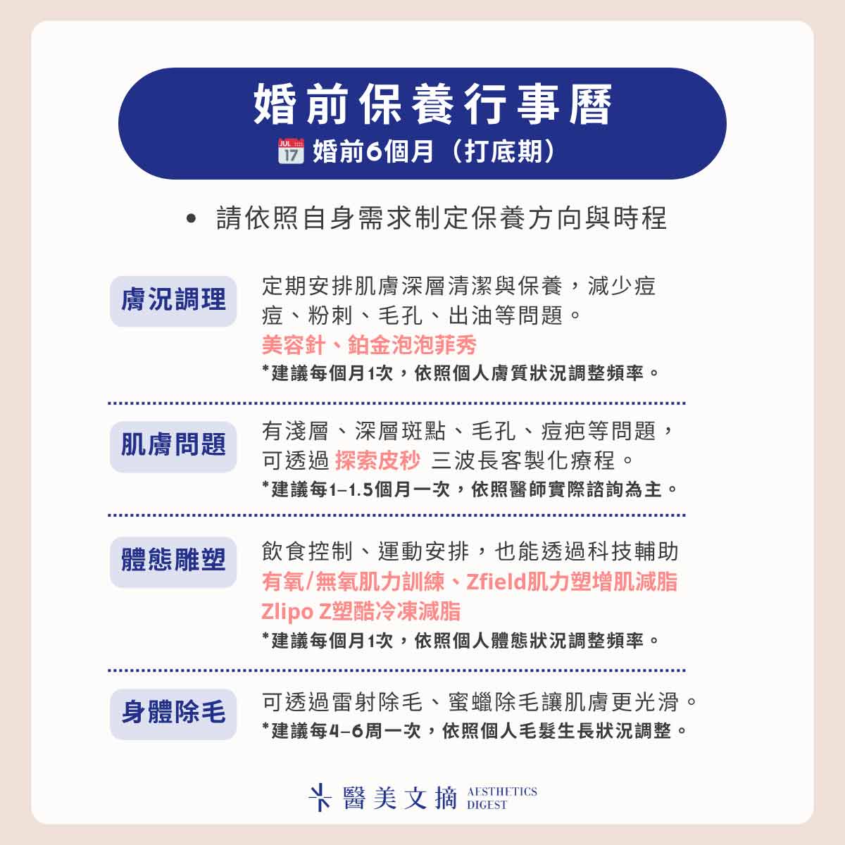 婚前保養行事曆-婚前6個月